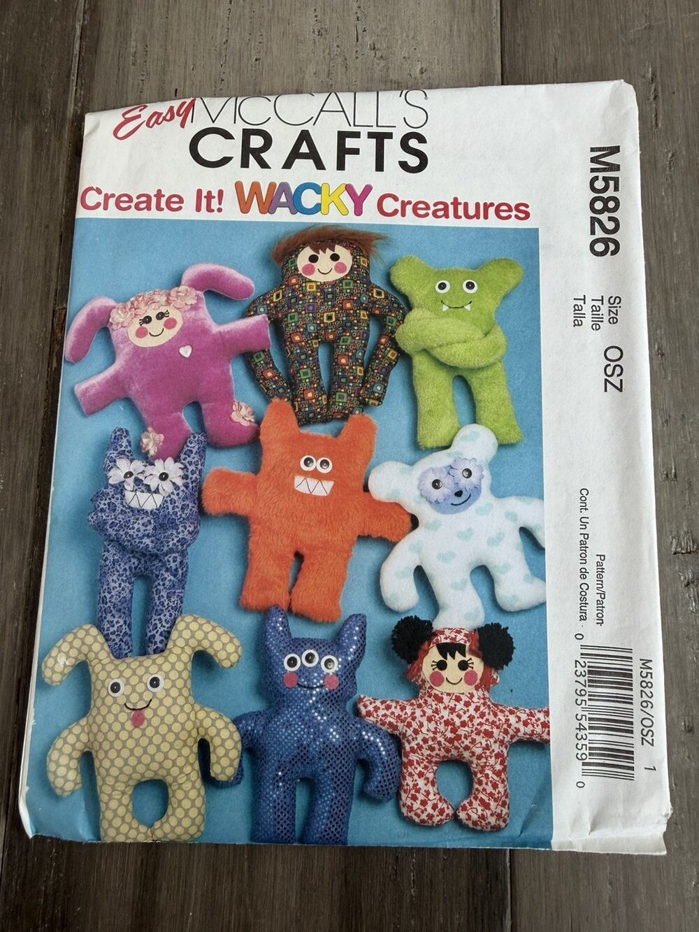 McCall’s Crafts M5826 Easy pattern Create It Wacky Creatures Stuffed Doll Uncut